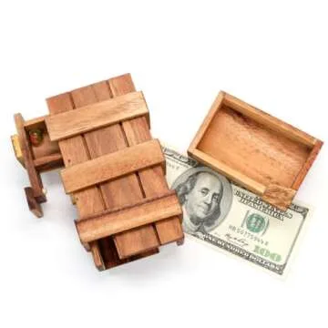 BSIRI Secret Puzzle Box- Brain Teaser Wooden Box with Hidden Compartments - Ideal Money Box, Stash Box, Jewelry Box, 3D Puzzle Lock Box, Gift Card, Money Puzzle Box for Cash Gift (Double Magic Box)