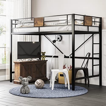 SHA CERLIN Metal Twin Loft Bed Frame with Stairs Space-Saving