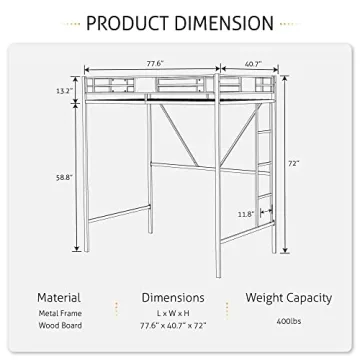 SHA CERLIN Metal Twin Loft Bed Frame with Stairs Space-Saving