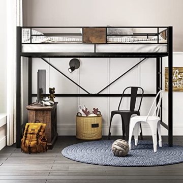 SHA CERLIN Metal Twin Loft Bed Frame with Stairs Space-Saving