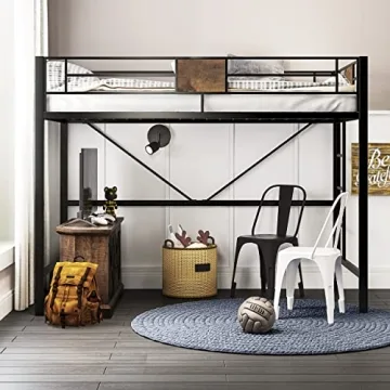 SHA CERLIN Metal Twin Loft Bed Frame with Stairs Space-Saving