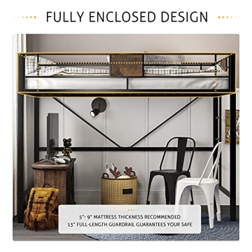 SHA CERLIN Metal Twin Loft Bed Frame with Stairs Space-Saving