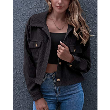 Gihuo Cropped Corduroy Shacket for Stylish Women