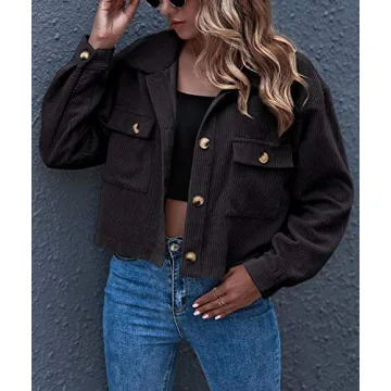 Gihuo Cropped Corduroy Shacket for Stylish Women