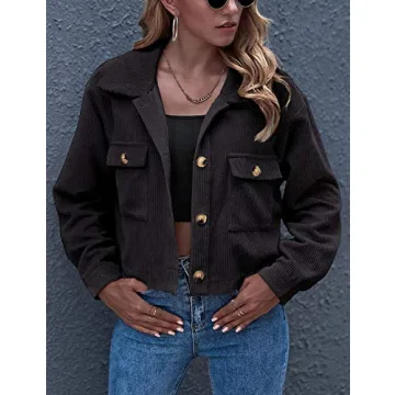 Gihuo Cropped Corduroy Shacket for Stylish Women