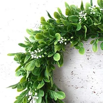 14" Eucalyptus-Wreath Artificial Wreath Door Wreath Leaves Wreath Eucalyptus Garland for Home Front Door Office Window Wall Wedding Decor Bodhi Garland for Spring Sumer