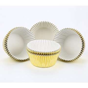 Gifbera Standard Gold Foil Cupcake Liners Wrappers Metallic Baking Cups, 200-Count