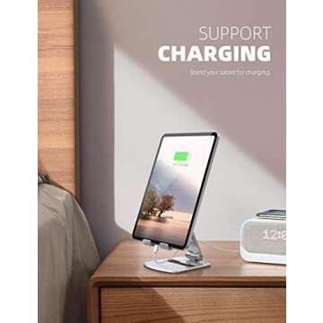 Lamicall Tablet Stand, Foldable Holder - Adjustable Tablet Dock, for 4.7" - 13" Tablet, Such as iPad Pro 11/10.5/12.9, Mini, Air, Galaxy Tabs, Kindle, Silver