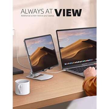 Lamicall Tablet Stand, Foldable Holder - Adjustable Tablet Dock, for 4.7" - 13" Tablet, Such as iPad Pro 11/10.5/12.9, Mini, Air, Galaxy Tabs, Kindle, Silver
