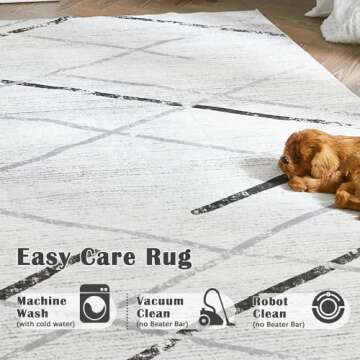 jinchan 4x6 Area Rug, Moroccan Geometric Thin Rug, Non-Slip Soft Accent Carpet for Living Room, Bedroom, Dining Room, Home Office, Grey Black