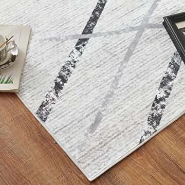 jinchan 4x6 Area Rug, Moroccan Geometric Thin Rug, Non-Slip Soft Accent Carpet for Living Room, Bedroom, Dining Room, Home Office, Grey Black