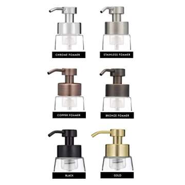 Rail19 Clara Foaming Soap Dispenser Pump Bottle - Foam & Liquid Hand Soap for Bathroom Vanity Countertop and Kitchen, 12oz (Polished Chrome)