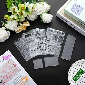 Yinder 7 Pcs Vintage Rubber Clear Stamps Set 4 Sheet Transparent Postage Silicone Stamps 3 Pcs Acryl...