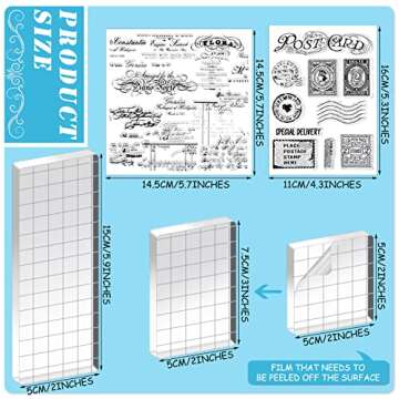 Yinder 7 Pcs Vintage Rubber Clear Stamps Set 4 Sheet Transparent Postage Silicone Stamps 3 Pcs Acrylic Stamp Block Tools with Grid Lines Rubber Craft Supplies for DIY Scrapbooking Journaling