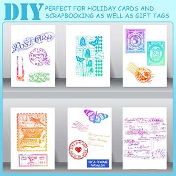 Yinder 7 Pcs Vintage Rubber Clear Stamps Set 4 Sheet Transparent Postage Silicone Stamps 3 Pcs Acrylic Stamp Block Tools with Grid Lines Rubber Craft Supplies for DIY Scrapbooking Journaling