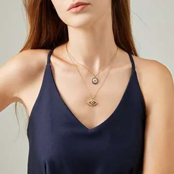 Evil Eye Necklace Layered Necklaces for Women, 2Pcs 18K Gold Plated Dainty Evil Eye Choker Pendant N...