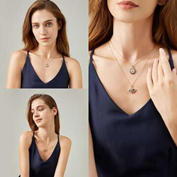 Evil Eye Necklace Layered Necklaces for Women, 2Pcs 18K Gold Plated Dainty Evil Eye Choker Pendant Necklace Handmade Evil Eye Jewelry Protection Gifts (gold)