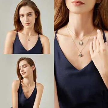 Evil Eye Necklace Layered Necklaces for Women, 2Pcs 18K Gold Plated Dainty Evil Eye Choker Pendant Necklace Handmade Evil Eye Jewelry Protection Gifts (gold)