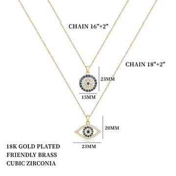 Evil Eye Necklace Layered Necklaces for Women, 2Pcs 18K Gold Plated Dainty Evil Eye Choker Pendant Necklace Handmade Evil Eye Jewelry Protection Gifts (gold)