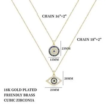 Evil Eye Necklace Layered Necklaces for Women, 2Pcs 18K Gold Plated Dainty Evil Eye Choker Pendant Necklace Handmade Evil Eye Jewelry Protection Gifts (gold)