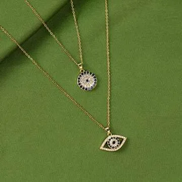 Evil Eye Necklace Layered Necklaces for Women, 2Pcs 18K Gold Plated Dainty Evil Eye Choker Pendant Necklace Handmade Evil Eye Jewelry Protection Gifts (gold)
