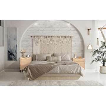 STHOUYN Nightstand Set of 2 with Drawers, Boho Night Stands Set of 2, Bed Side Tables Bedroom Set of 2, Oak Rattan Nightstand End Tables Small Space (Natural Rattan)