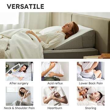 Bedluxe Wedge Pillow, 10 inch Bed Wedge Pillow for Headboard, Pillow Wedge for Acid Reflux Relief, Sleeping, Back Pain Relief, Snoring, Triangle Pillow Wedge - Cooling Memory Foam Top, White/Grey