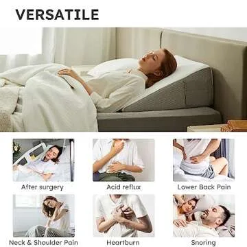 Bedluxe Wedge Pillow, 10 inch Bed Wedge Pillow for Headboard, Pillow Wedge for Acid Reflux Relief, Sleeping, Back Pain Relief, Snoring, Triangle Pillow Wedge - Cooling Memory Foam Top, White/Grey