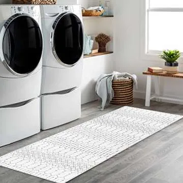 Lahome Moroccan Washable Runner Rug - 2x6 Non-Slip Throw Hallway Runner Rug Ultra-Thin Soft Kitchen Runner Laundry Room Rug White Print Distressed Carpet Runner for Entryway Bathroom Living Room