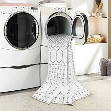 Lahome Moroccan Washable Runner Rug - 2x6 Non-Slip Throw Hallway Runner Rug Ultra-Thin Soft Kitchen Runner Laundry Room Rug White Print Distressed Carpet Runner for Entryway Bathroom Living Room