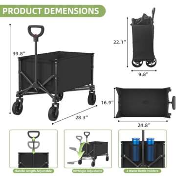 Collapsible Wagon, Folding Wagon Garden Cart Heavy Duty with Side Pocket and Terrain Wheels, Large C...