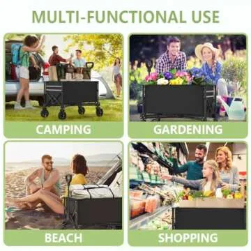 Collapsible Wagon, Folding Wagon Garden Cart Heavy Duty with Side Pocket and Terrain Wheels, Large Capacity Foldable Grocery Beach Wagon for Garden Sports Camping Shopping (Black)