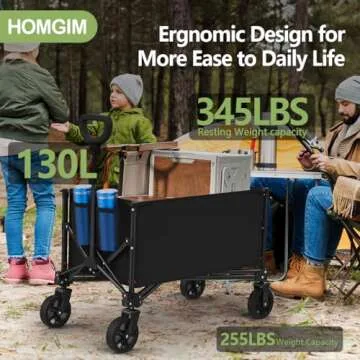 Collapsible Wagon, Folding Wagon Garden Cart Heavy Duty with Side Pocket and Terrain Wheels, Large Capacity Foldable Grocery Beach Wagon for Garden Sports Camping Shopping (Black)