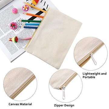 meekoo 16 Pack Canvas Blank Cosmetics Bag Multi-Purpose Zipper Canvas Makeup Pouches Travel Toiletry Pouches Pen Pencil Plain DIY Craft Bag(M,Beige)