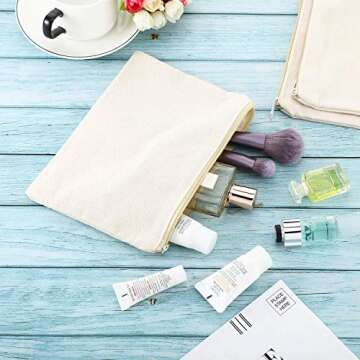 meekoo 16 Pack Canvas Blank Cosmetics Bag Multi-Purpose Zipper Canvas Makeup Pouches Travel Toiletry Pouches Pen Pencil Plain DIY Craft Bag(M,Beige)