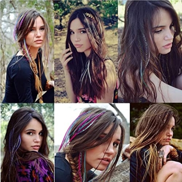 XIAO TAO ZI Synthetic Rainbow Feather Hair Extensions Kit