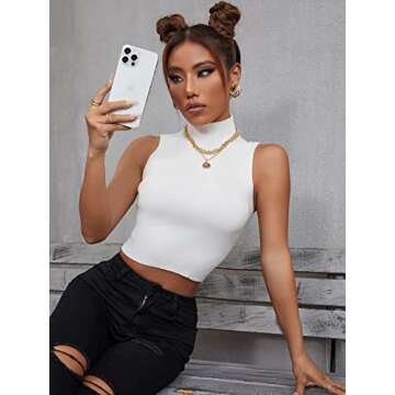 Trendy Verdusa Sleeveless High Mock Neck Ribbed Crop Top