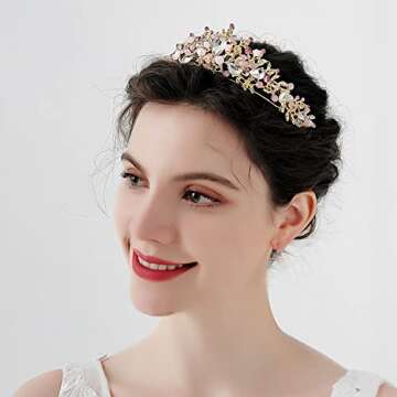 Sunshinesmile Bride Pink Crystal Crowns and Tiaras Headband Women Birthday Party Wedding Prom Bridal