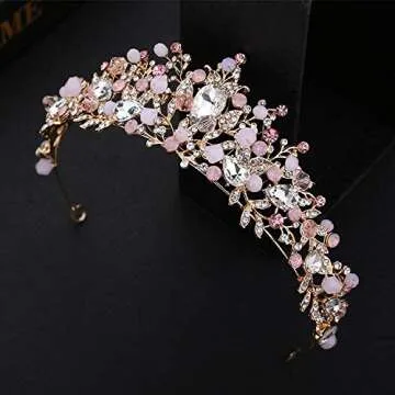 Sunshinesmile Bride Pink Crystal Crowns and Tiaras Headband Women Birthday Party Wedding Prom Bridal
