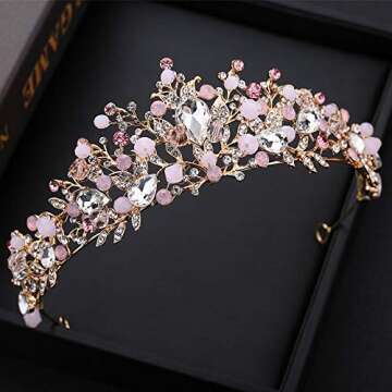 Sunshinesmile Bride Pink Crystal Crowns and Tiaras Headband Women Birthday Party Wedding Prom Bridal