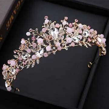 Sunshinesmile Bride Pink Crystal Crowns and Tiaras Headband Women Birthday Party Wedding Prom Bridal