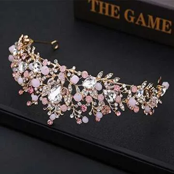 Sunshinesmile Bride Pink Crystal Crowns and Tiaras Headband Women Birthday Party Wedding Prom Bridal