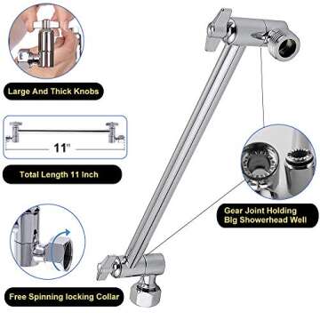 NearMoon High Pressure Rain Shower Head with Adjustable Arm