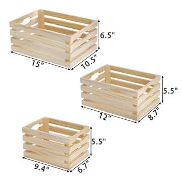 ZENFUN 3 Pack Wooden Nesting Crates with Handles, Decorative Hand Crafted Wood Box Nesting Crate Far...