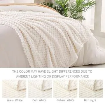 Exclusivo Mezcla Extra Large Soft Fleece Throw Blanket, 50x70 Inches Stylish Jacquard Throw Blanket for Couch, Fuzzy Cozy Lightweight for All Season, Ivory