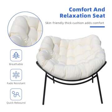 Outdoor Rattan Papasan Chair, Wicker Patio Chair with Thick Cushion,Oversized Lounge Chairs for Balc...