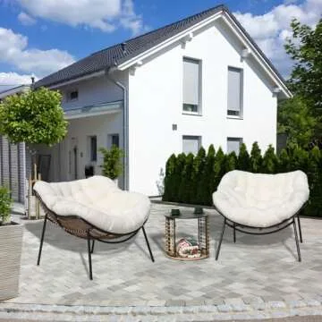 Outdoor Rattan Papasan Chair, Wicker Patio Chair with Thick Cushion,Oversized Lounge Chairs for Balcony Porch Garden Yard (3 PCS, White)