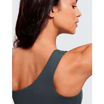 CRZ YOGA Butterluxe Womens One Shoulder Sports Bra - Sleeveless One Strap Low Impact Asymmetrical Workout Yoga Tops Dark Green Small
