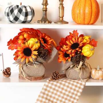 FestalMart Fall Decor - Fall Decorations for Home-2PCS Artificial Pumpkin Sunflower and Maple Leaf B...
