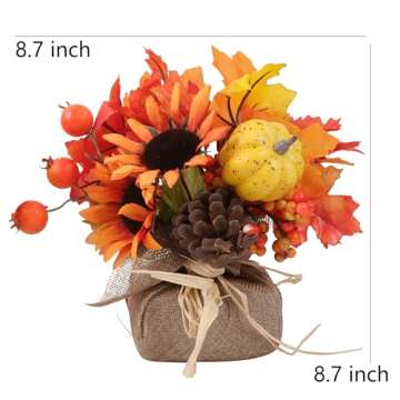 FestalMart Fall Decor - Fall Decorations for Home-2PCS Artificial Pumpkin Sunflower and Maple Leaf Berry Pine Cone Bouquet for Thanksgiving Harvest Autumn Tabletop Home Kitchen Decor